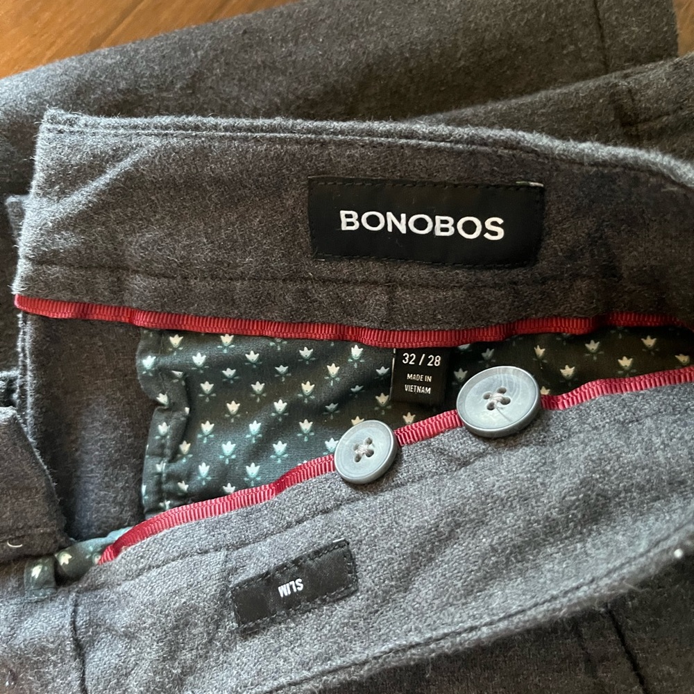 BRAND NEW NEVER WORN Bonobos Men’s cotton trousers size 32x28;slim fit;charcoal